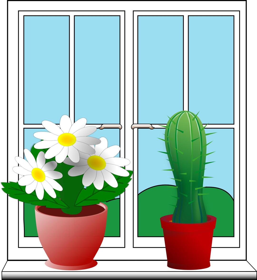 Window with potted plants png transparent