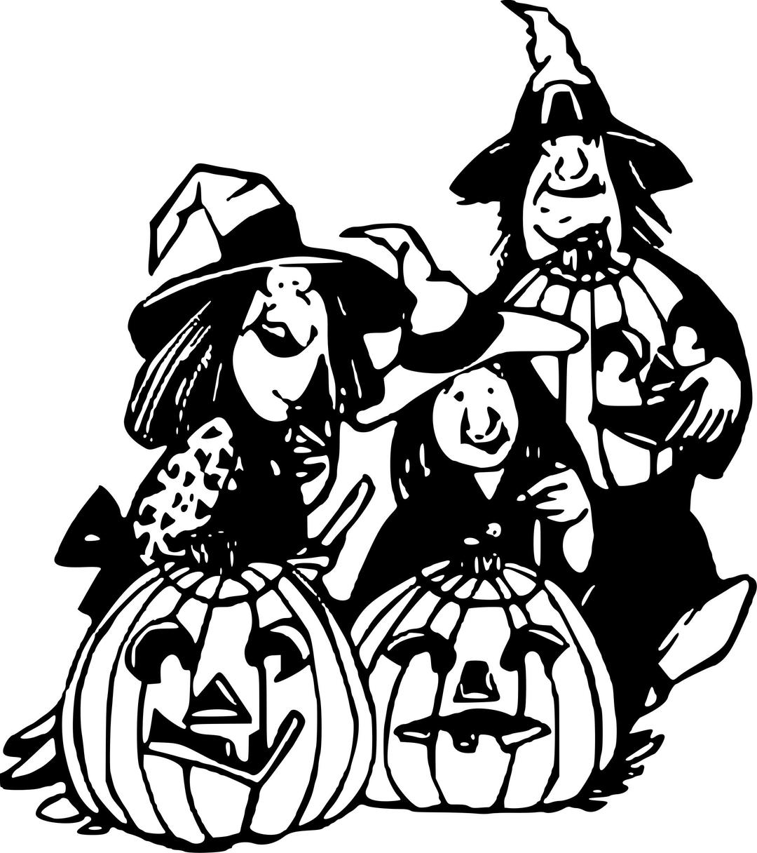 Witches and pumpkins png transparent
