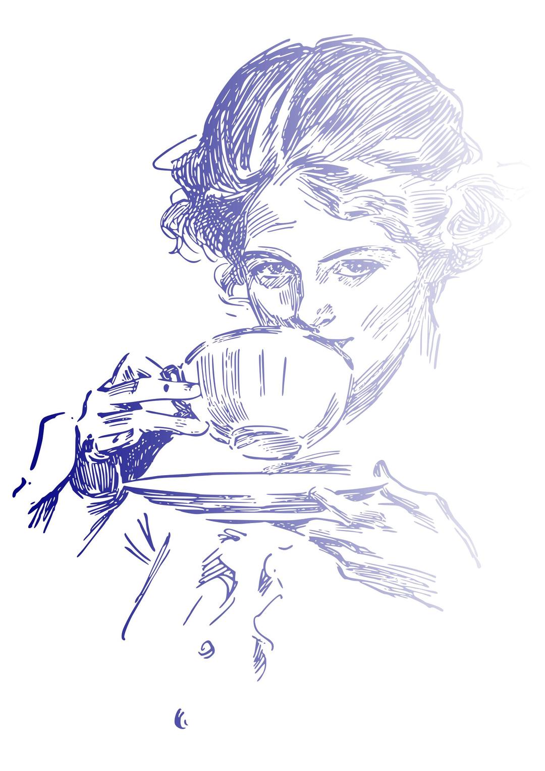 Woman drinking coffee or tea 01 png transparent
