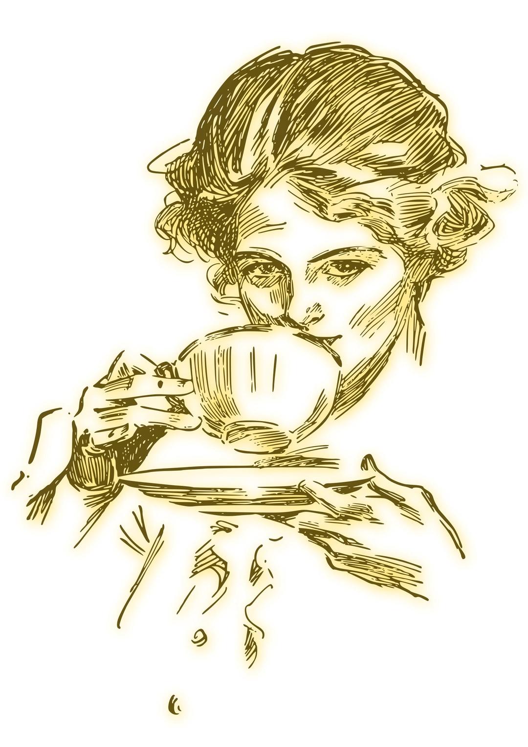 Woman drinking coffee or tea 04 - blur png transparent
