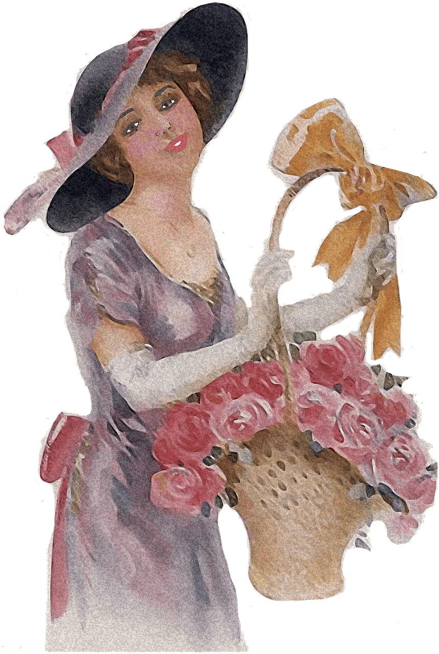 Woman Holding Flower Basket Vintage png transparent