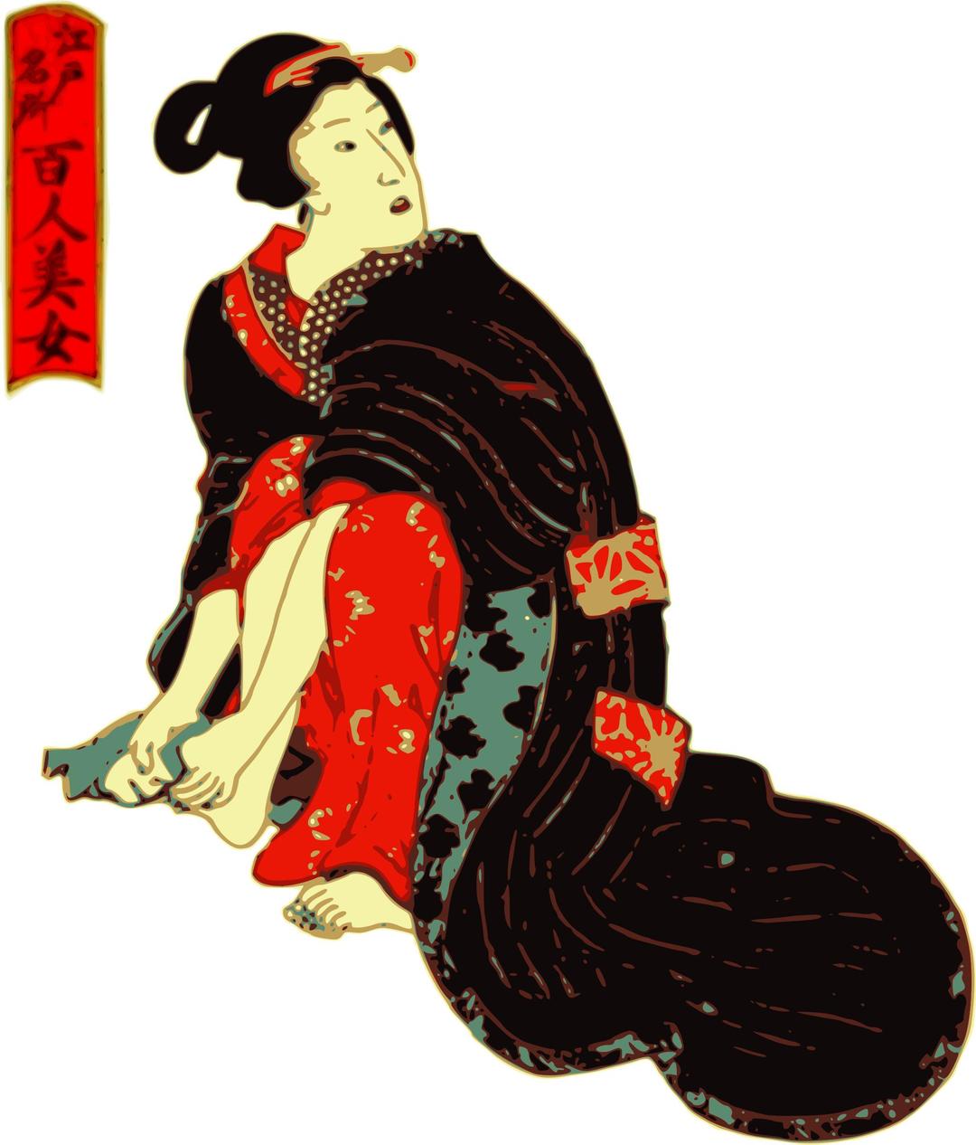 Woman in a Kimono cleans her feet png transparent