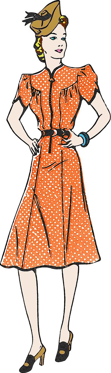 Woman In Orange Polka Dot Dress png transparent