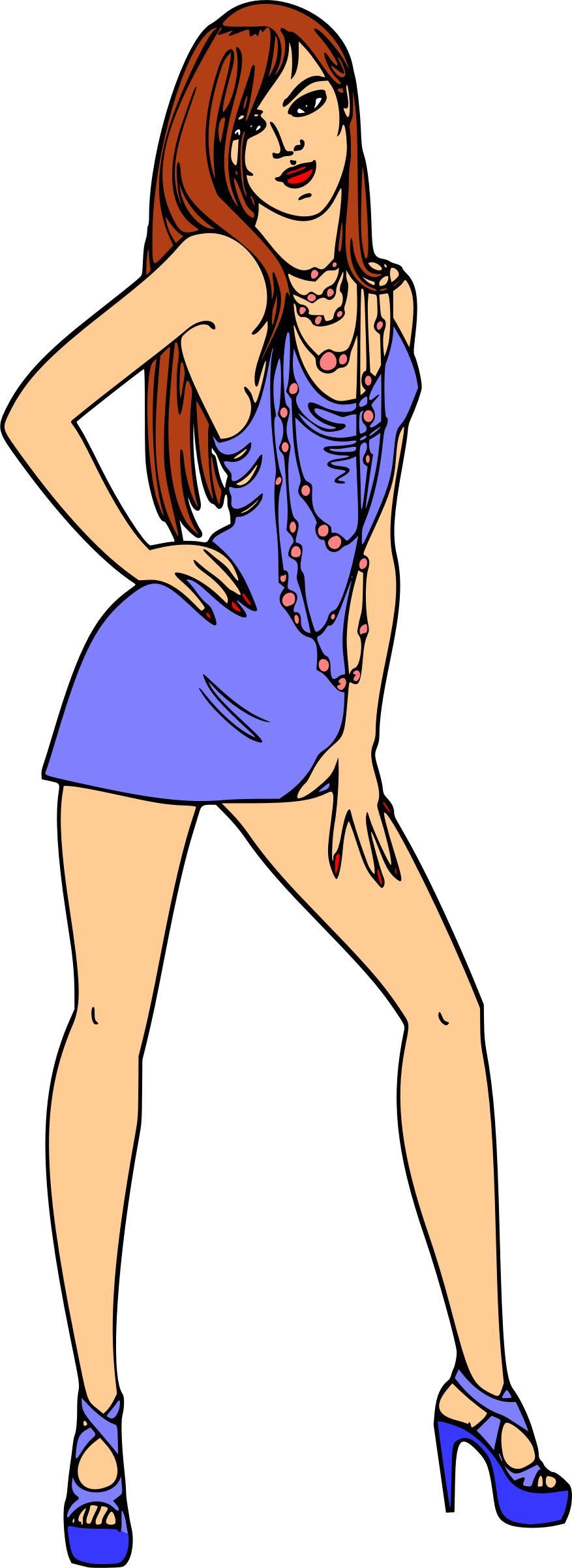 Woman in short blue dress (red hair, light skin) png transparent