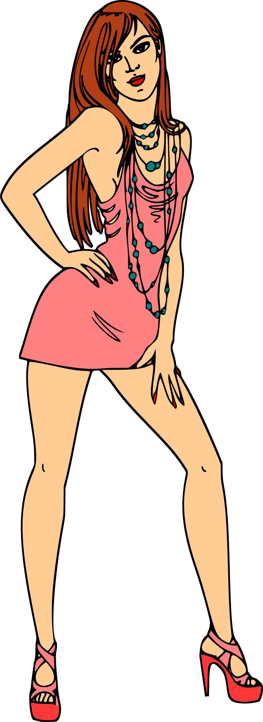 Woman in short pink dress (red hair, light skin) png transparent