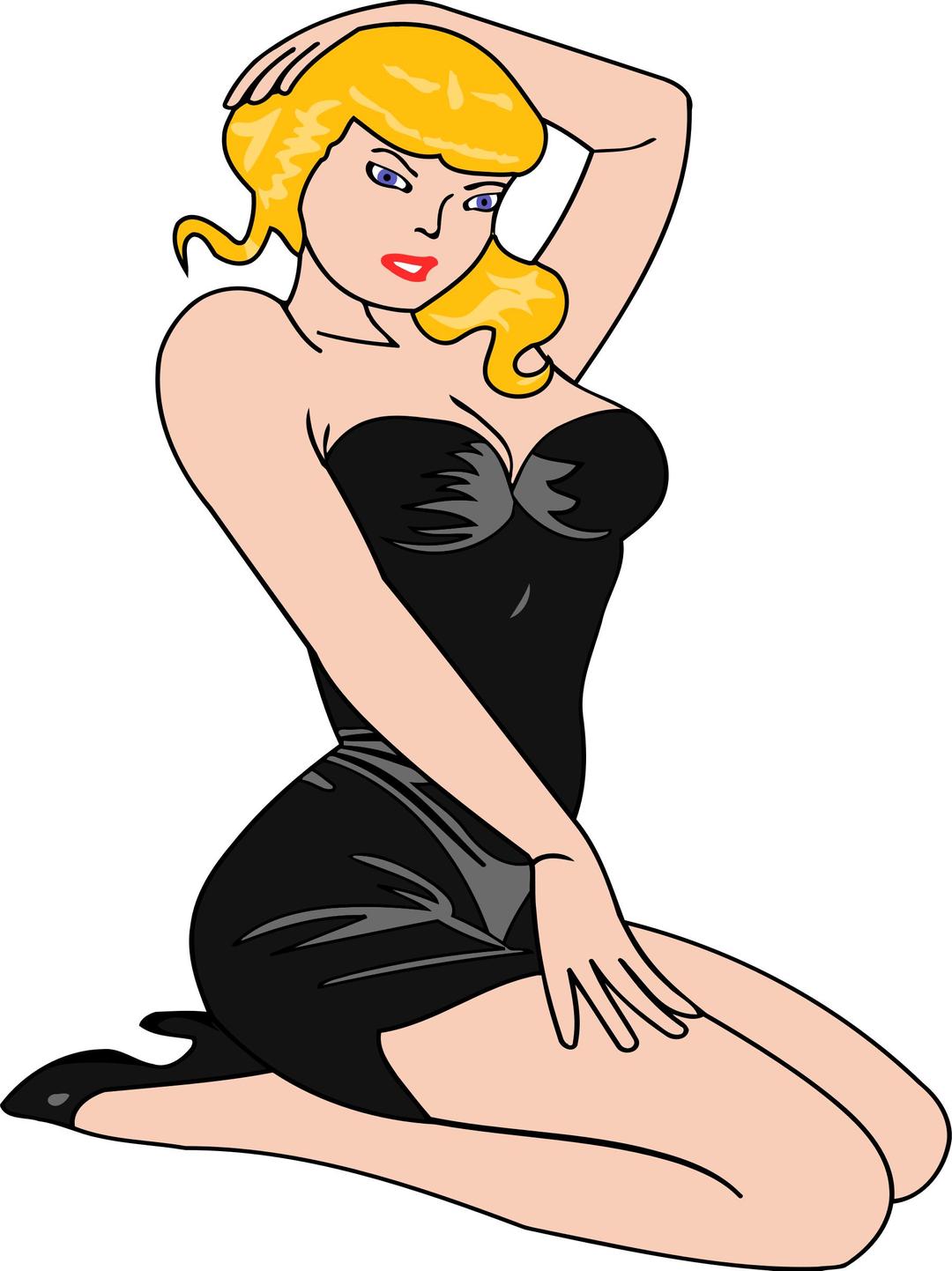 Woman kneeling (light skin, black dress, blonde hair) png transparent
