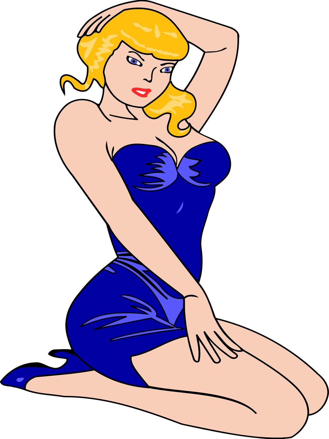 Woman kneeling (light skin, blue dress, blonde hair) png transparent