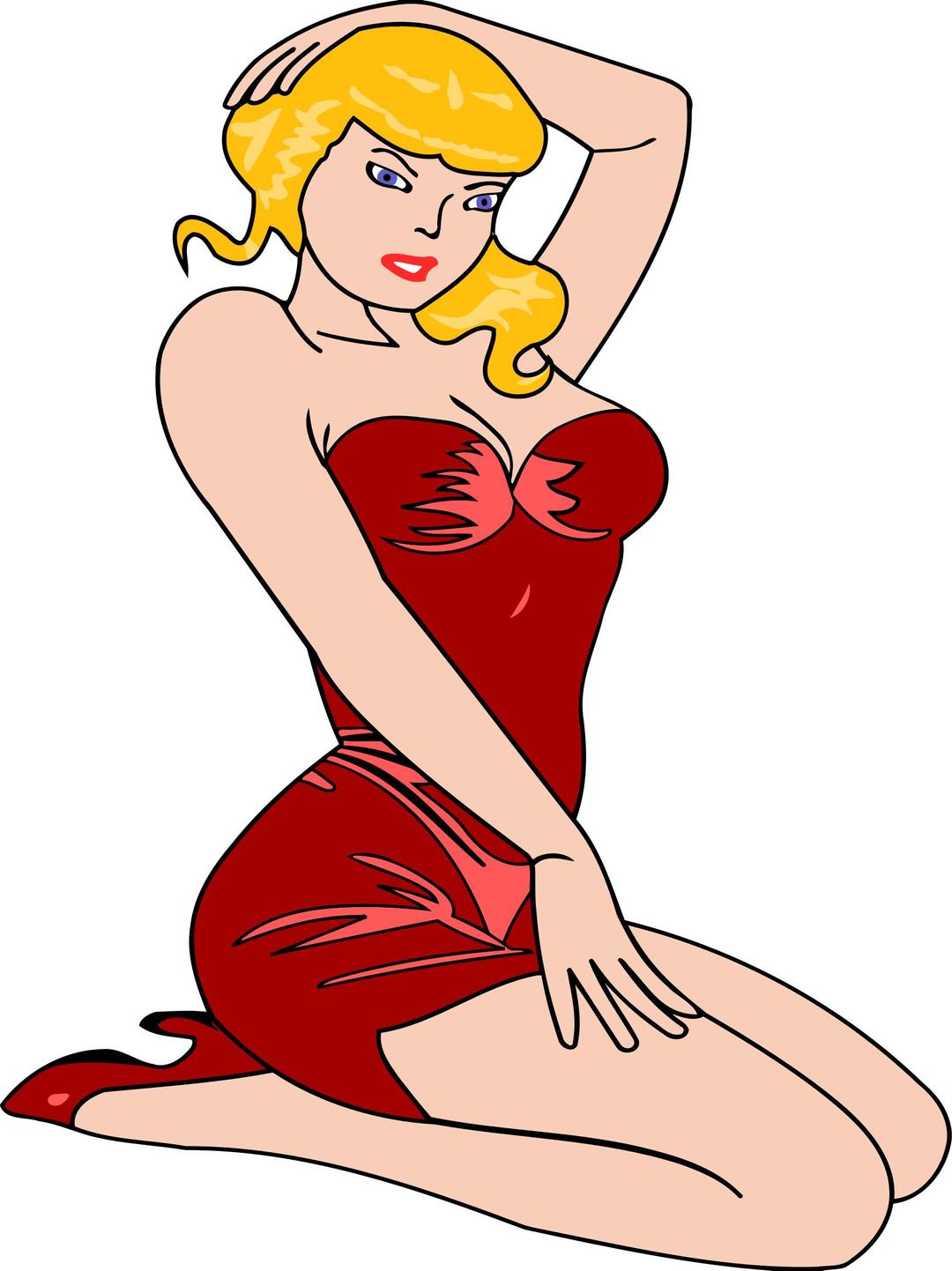 Woman kneeling (light skin, red dress, blonde hair) png transparent