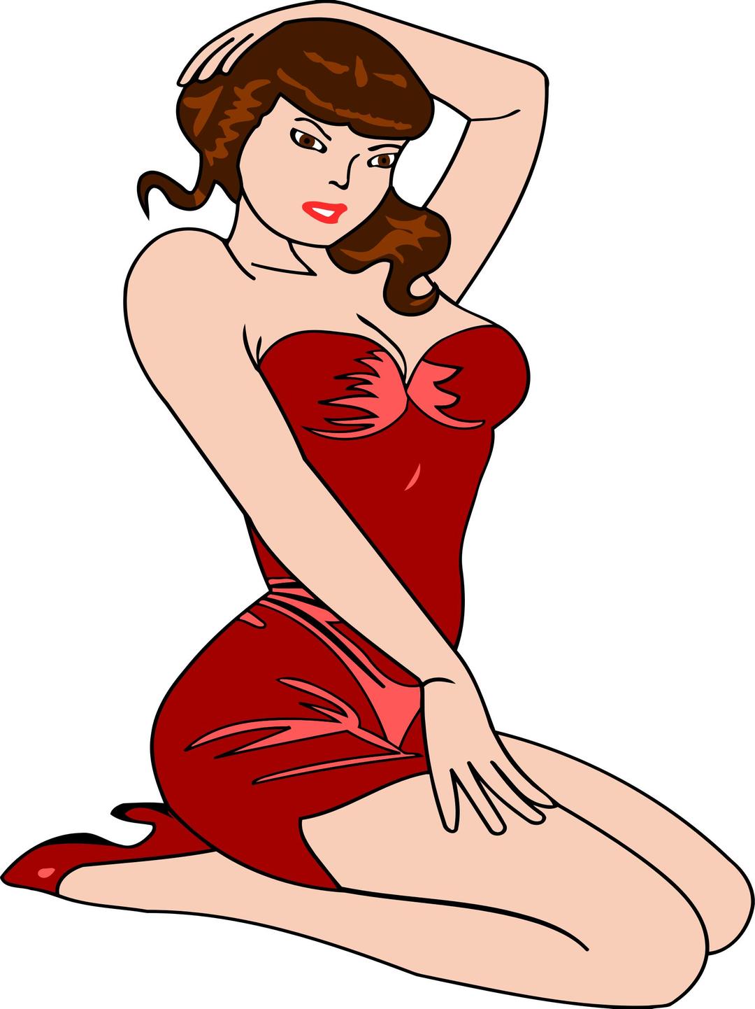 Woman kneeling (light skin, red dress, brown hair) png transparent