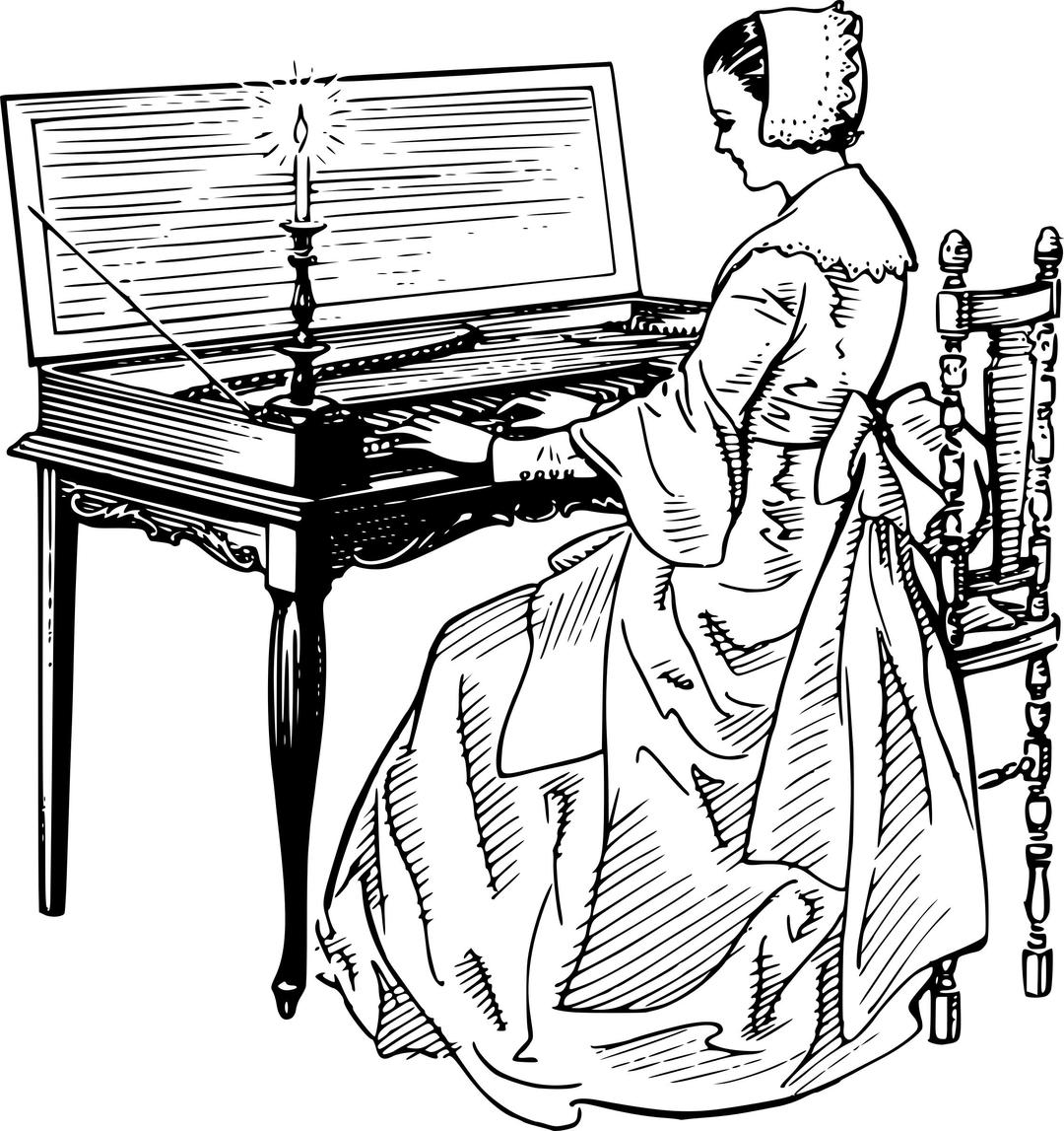 Woman playing a clavichord png transparent