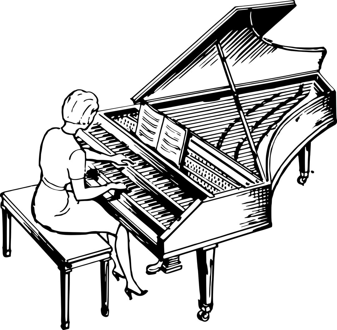 Woman playing a harpsichord png transparent