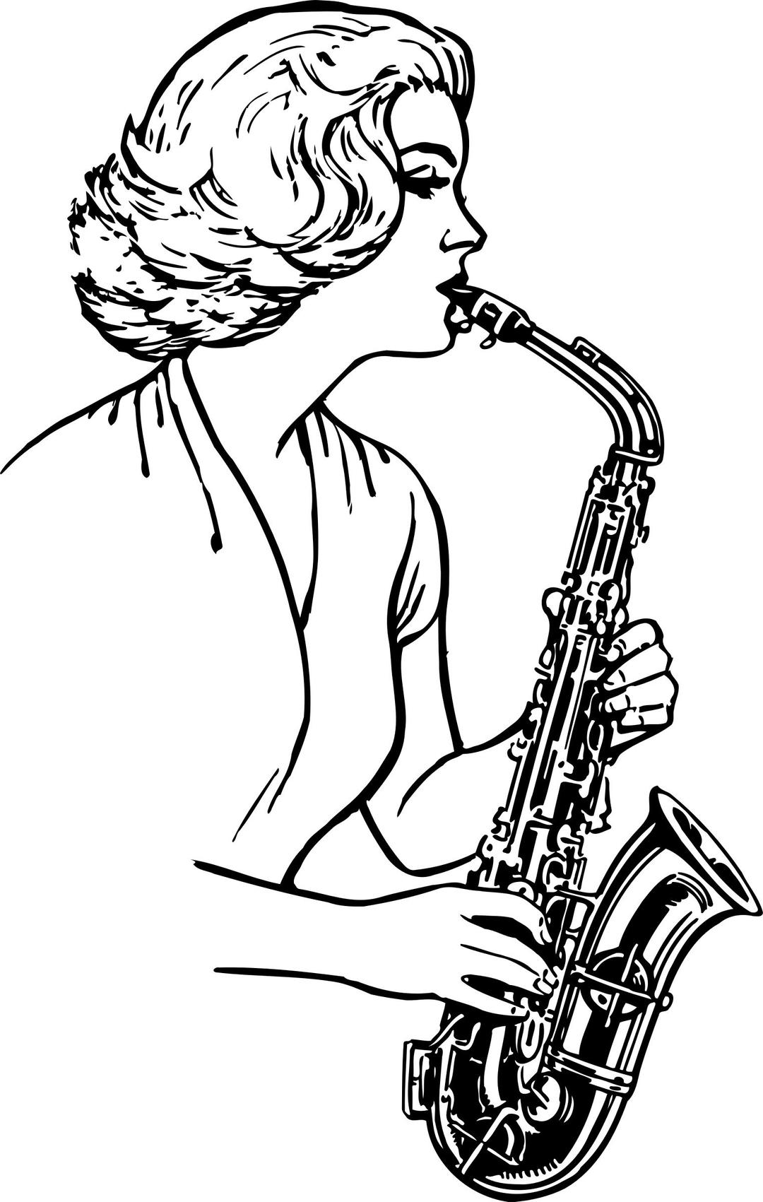 Woman playing a saxophone png transparent