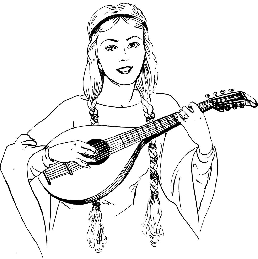 Woman playing lute png transparent