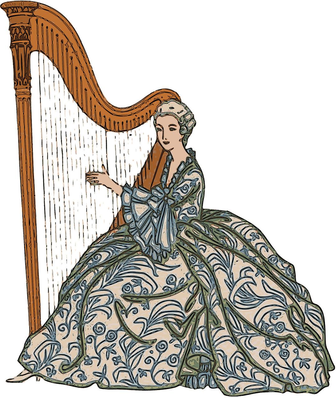 Woman Playing the Harp png transparent