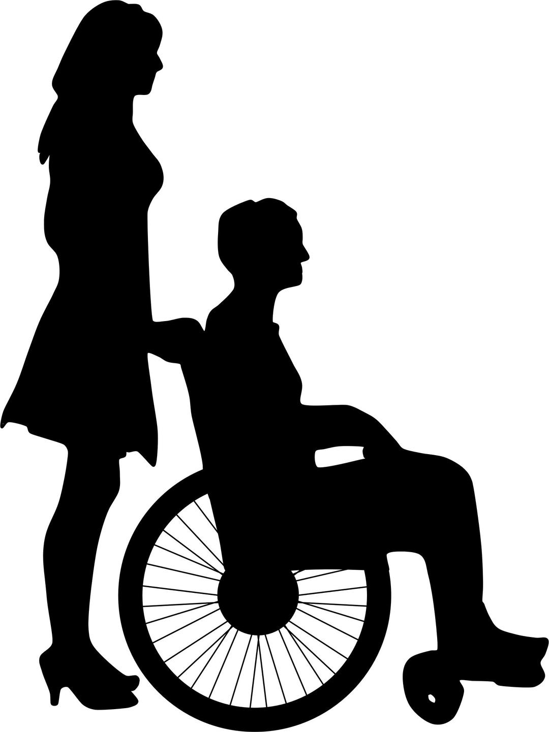 Woman Pushing Man In Wheelchair Silhouette png transparent