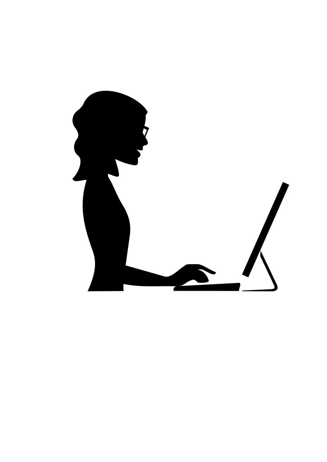 Woman Smiling Silhouette at computer. png transparent