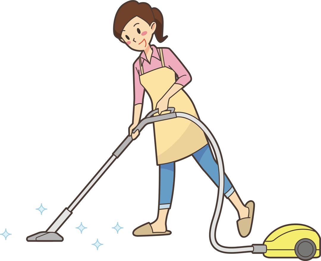 Woman vacuuming png transparent