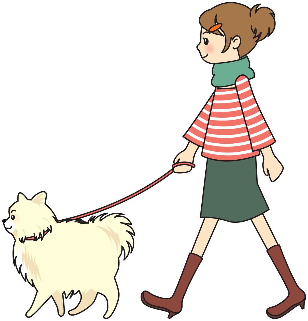 Woman walking a dog png transparent