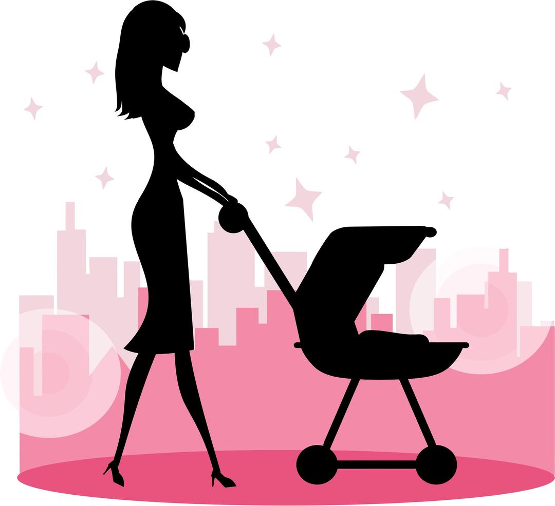 Woman With Baby Carriage Silhouette png transparent