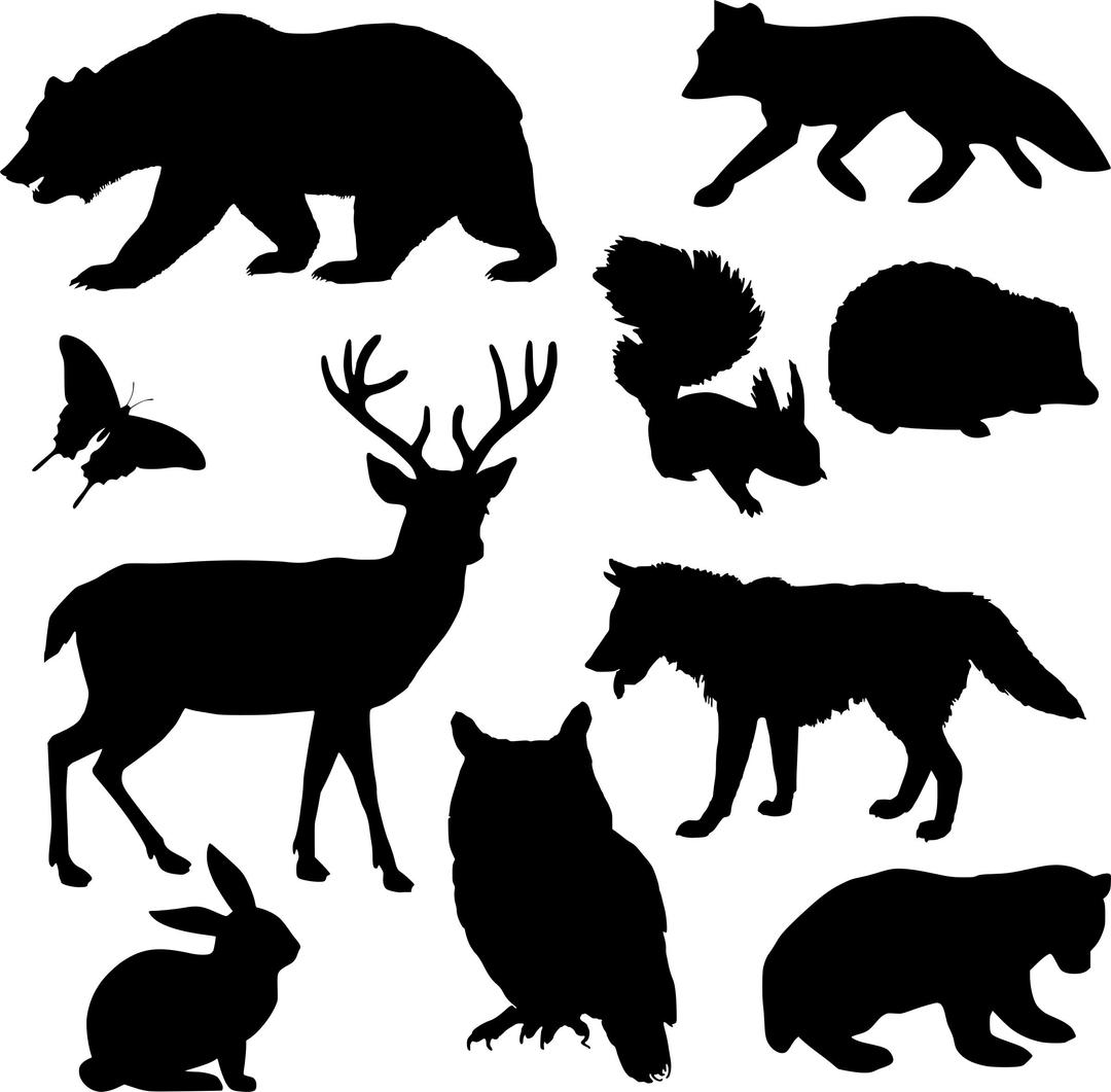 Woodland animals silhouette png transparent