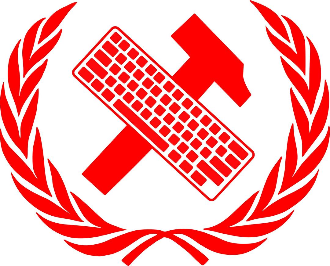 workers unite - hammer and keyboard in laurel wreath png transparent
