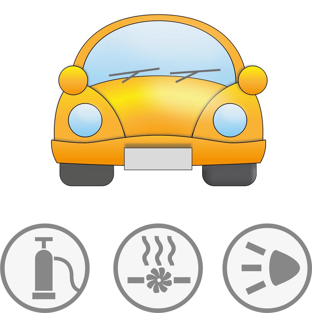 Yellow car with symbolic signs for safety png transparent