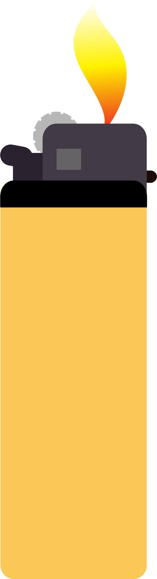 Yellow lighter with flame png transparent