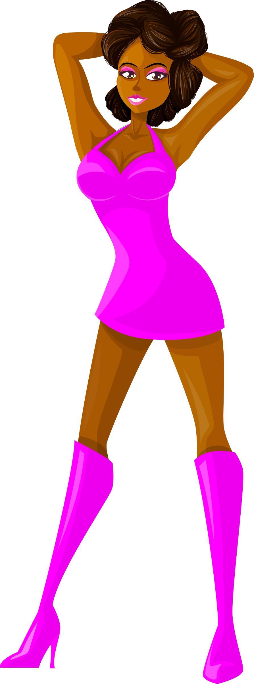 Young lady 2 (brown hair, dark skin, plain dress #6) png transparent