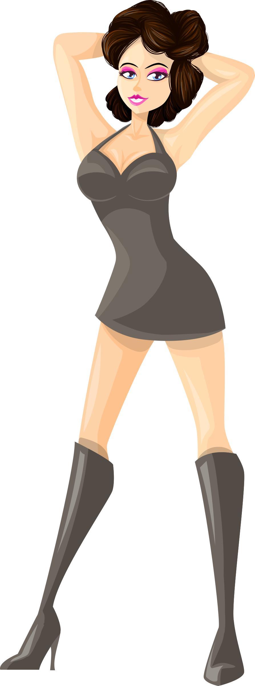 Young lady 2 (brown hair, light skin, plain dress #1) png transparent