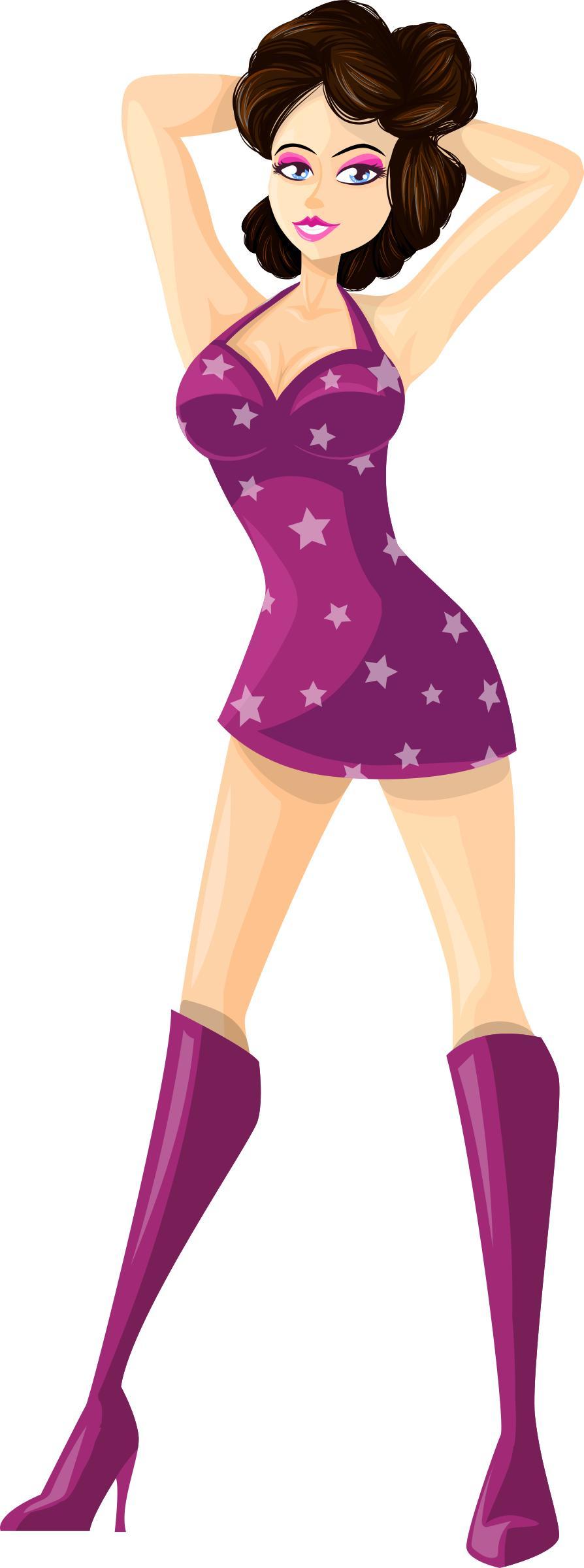 Young lady 2 (brown hair, light skin, starry dress #2) png transparent