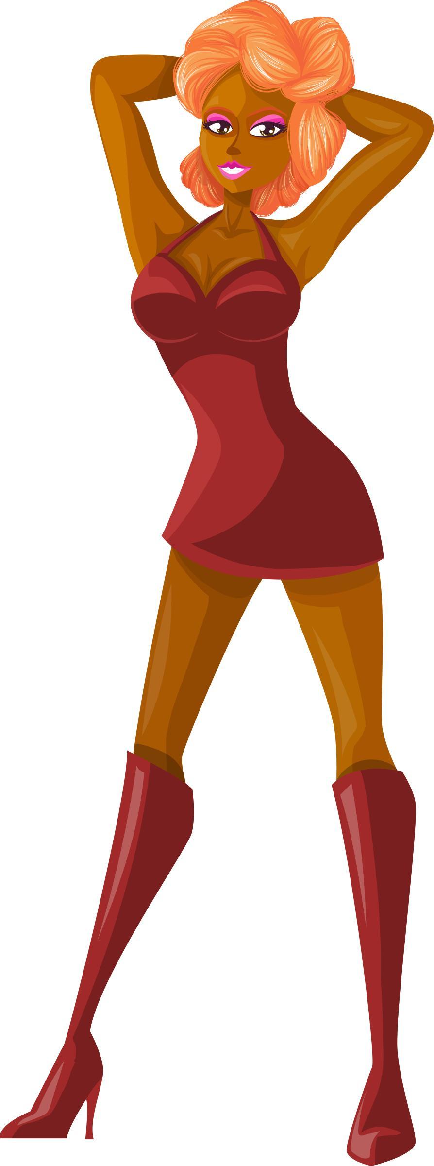 Young lady 2 (redhead, dark skin, plain dress #5) png transparent