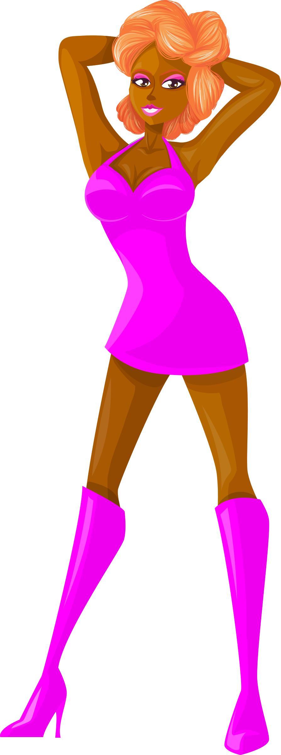 Young lady 2 (redhead, dark skin, plain dress #6) png transparent