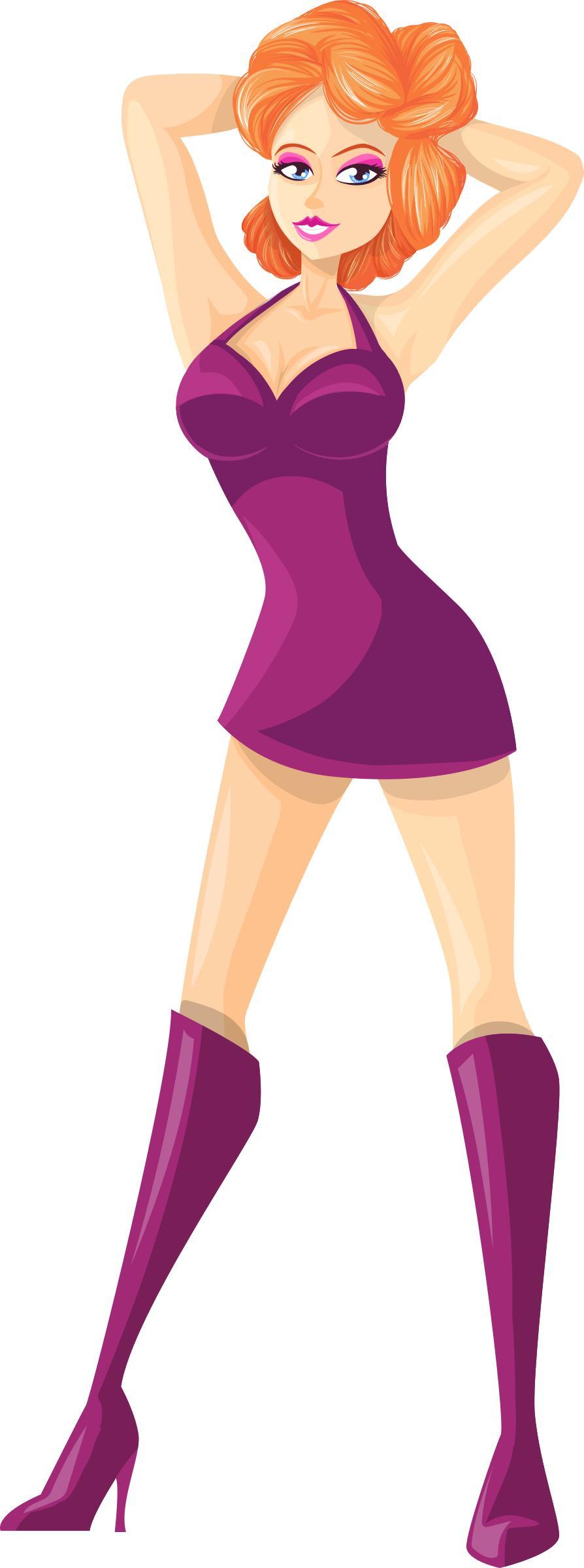 Young lady 2 (redhead, light skin, plain dress #2) png transparent
