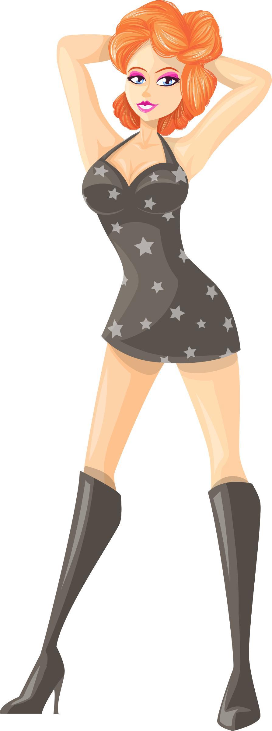 Young lady 2 (redhead, light skin, starry dress #1) png transparent