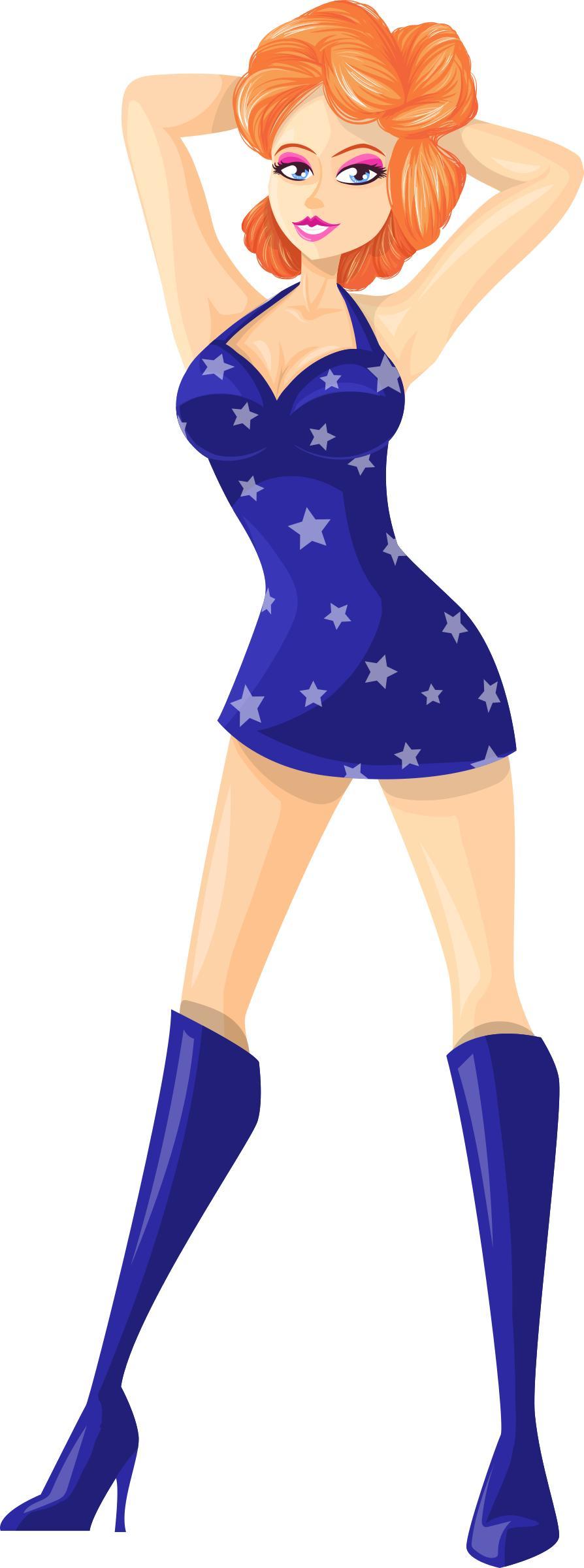 Young lady 2 (redhead, light skin, starry dress #3) png transparent