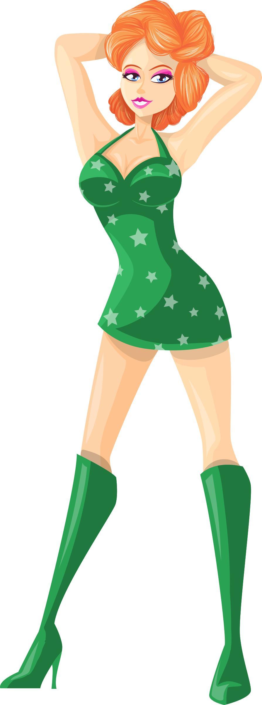 Young lady 2 (redhead, light skin, starry dress #4) png transparent