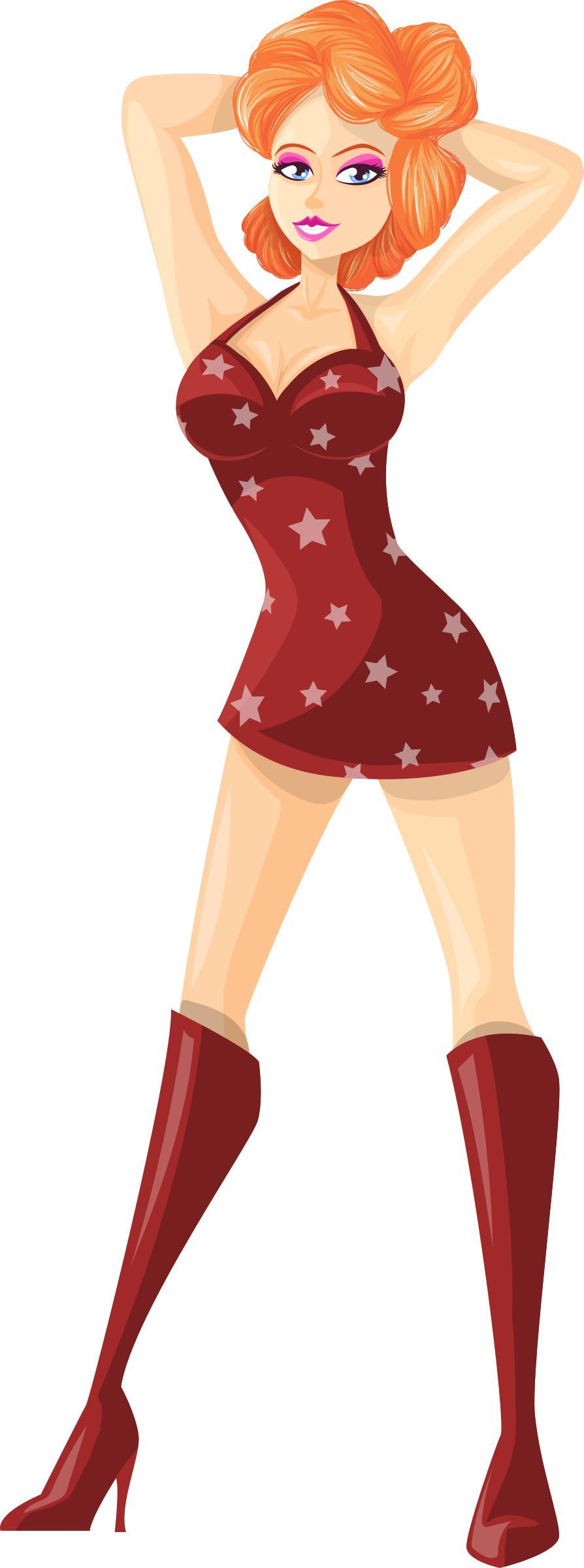 Young lady 2 (redhead, light skin, starry dress #5) png transparent