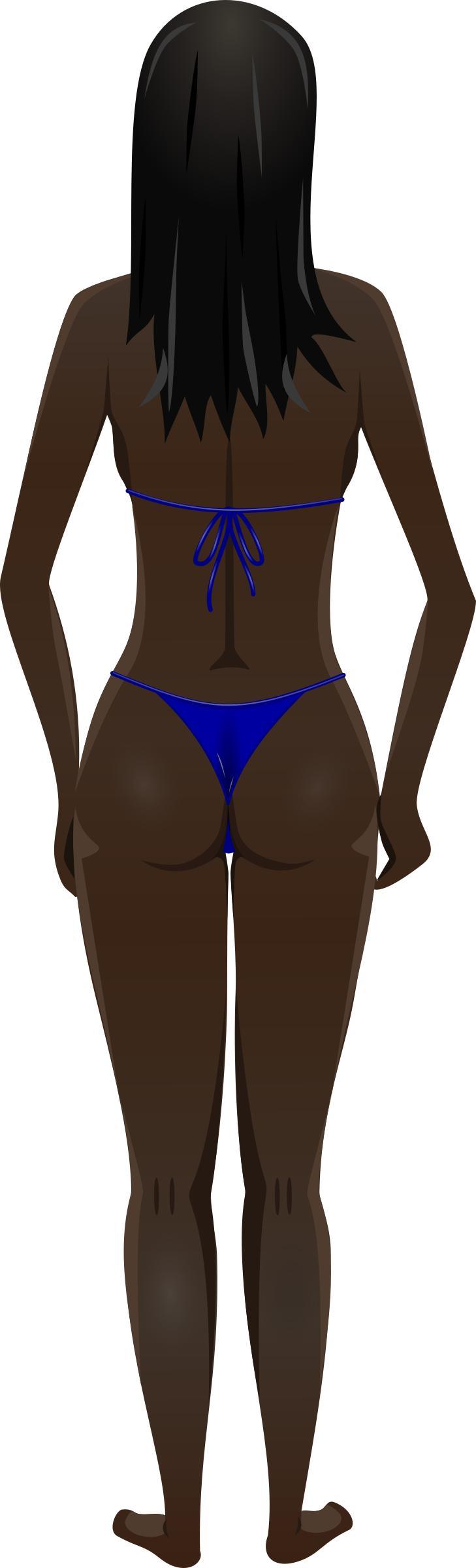 Young lady (dark skin, blue bikini, black hair) png transparent