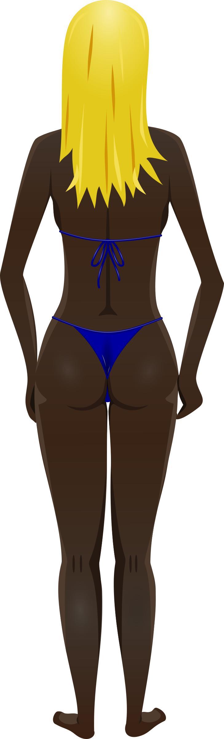 Young lady (dark skin, blue bikini, blonde hair) png transparent
