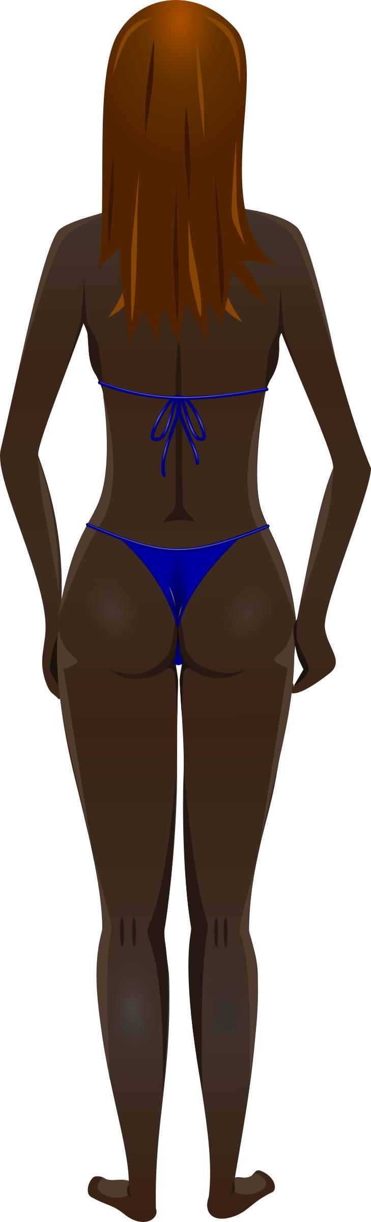 Young lady (dark skin, blue bikini, brown hair) png transparent