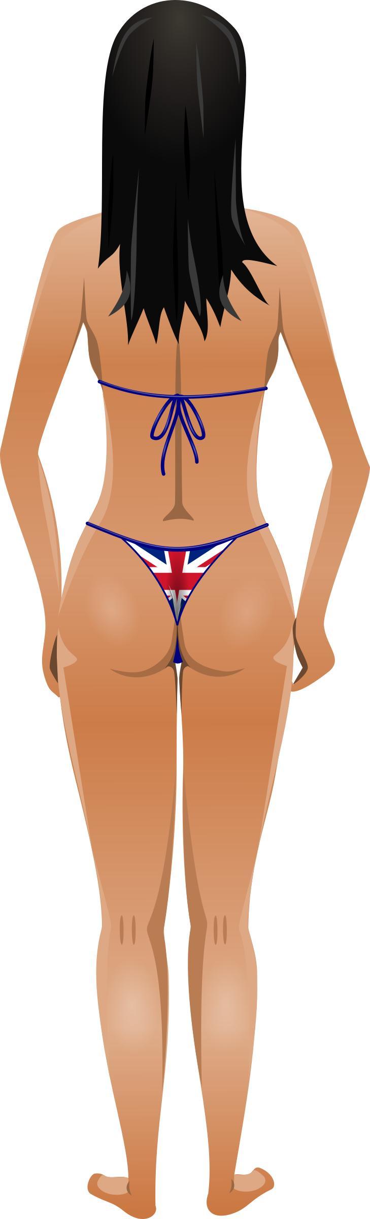 Young lady (light skin, flag bikini, black hair) png transparent