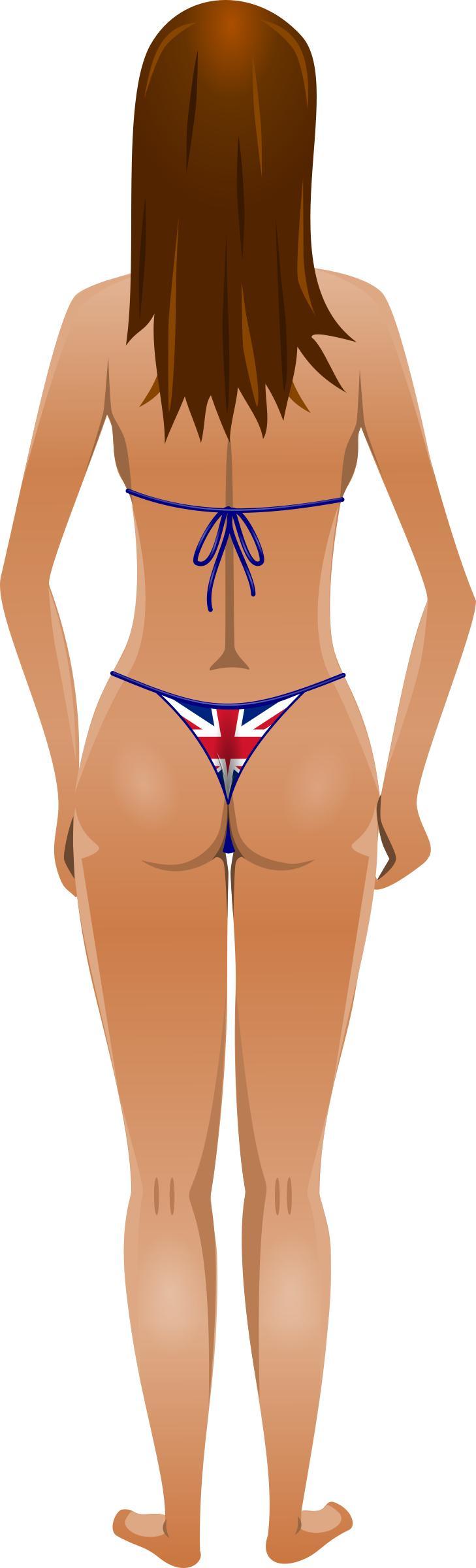 Young lady (light skin, flag bikini, brown hair) png transparent