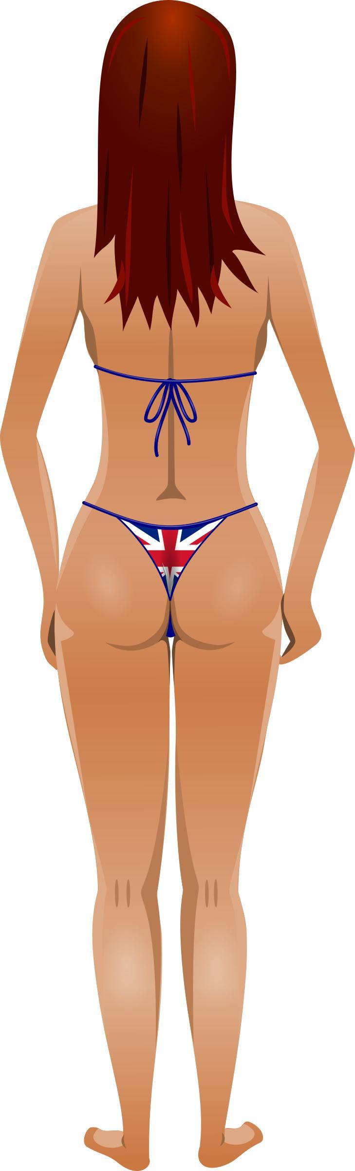 Young lady (light skin, flag bikini, red hair) png transparent