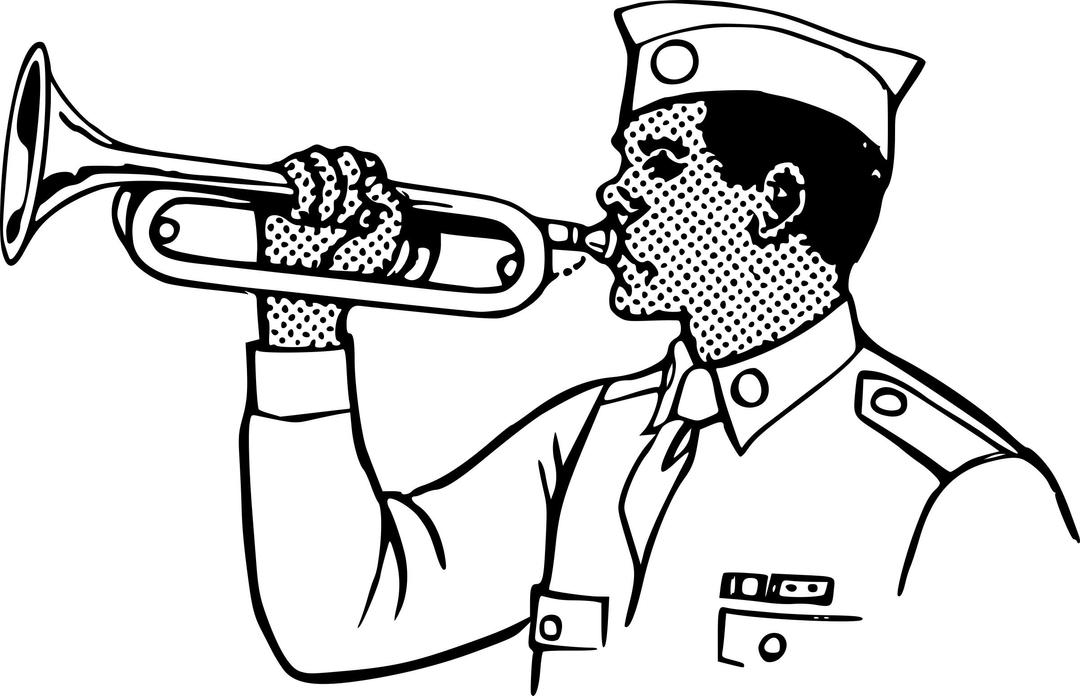 Young man playing on a bugle png transparent