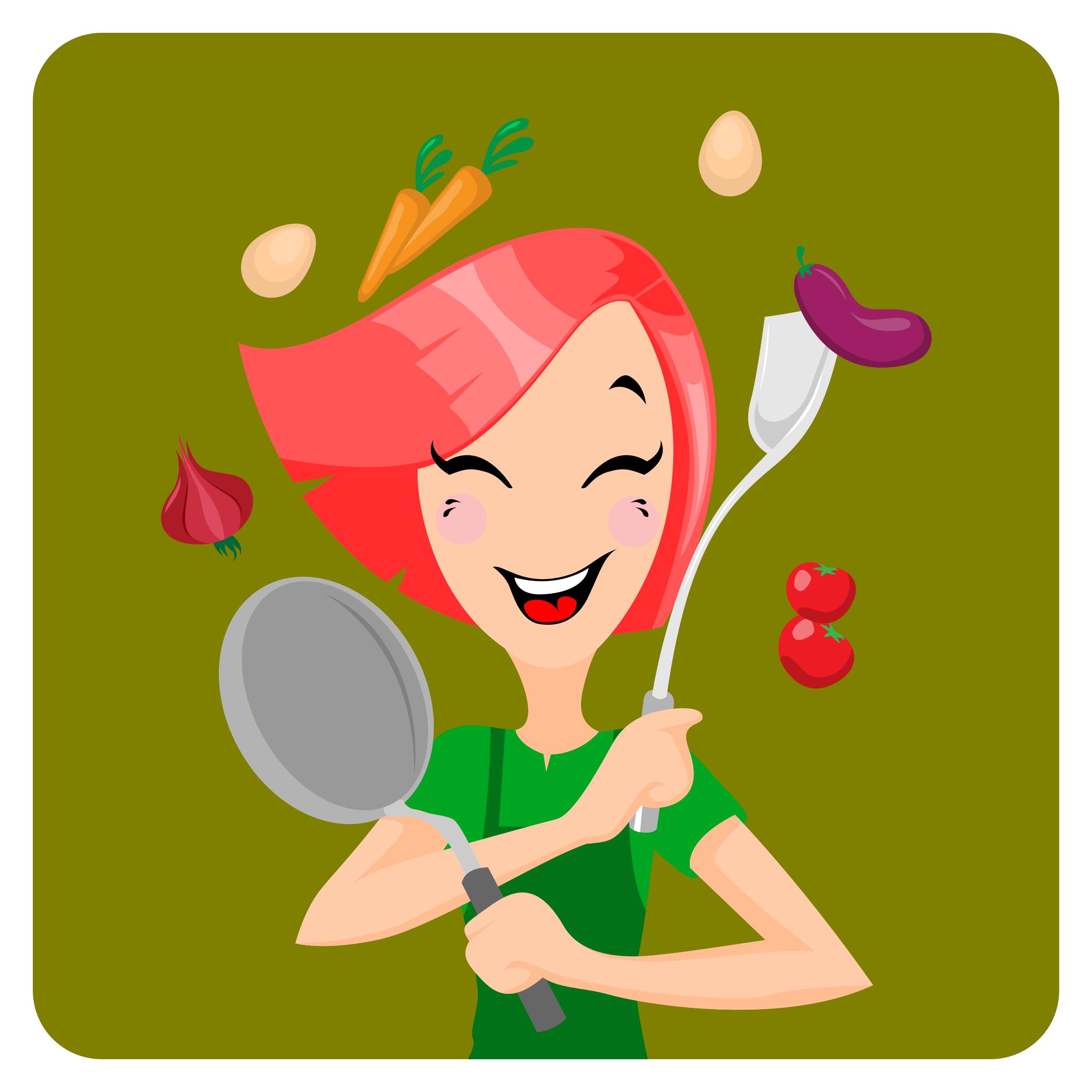 A girl prepares cooking icons