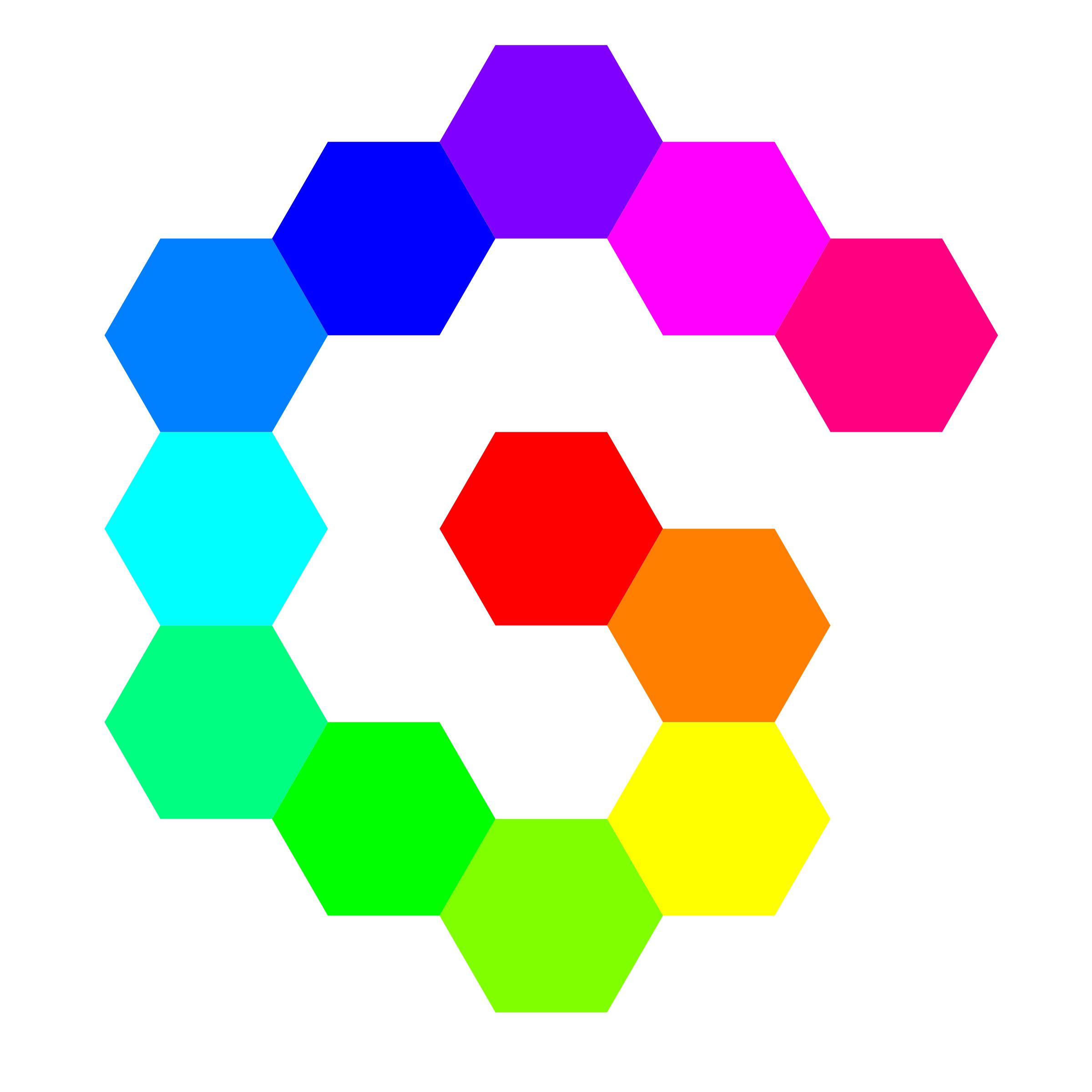 12 hexagon spiral rainbow PNG icons