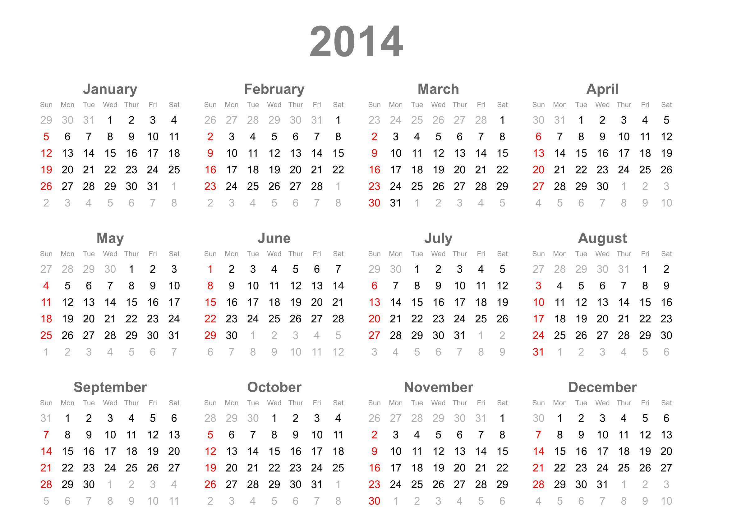 2014 calendar png