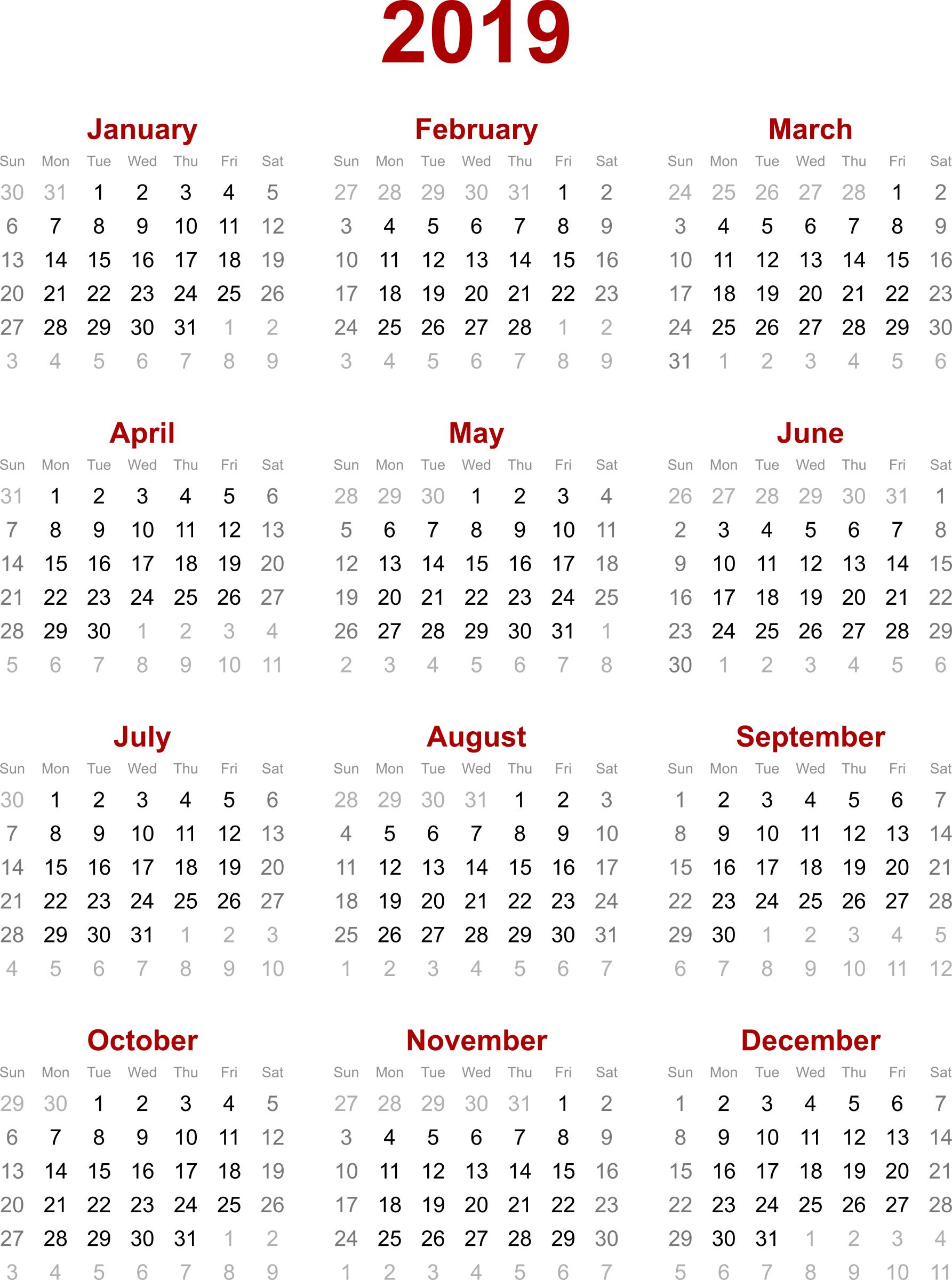 2019 calendar png icons