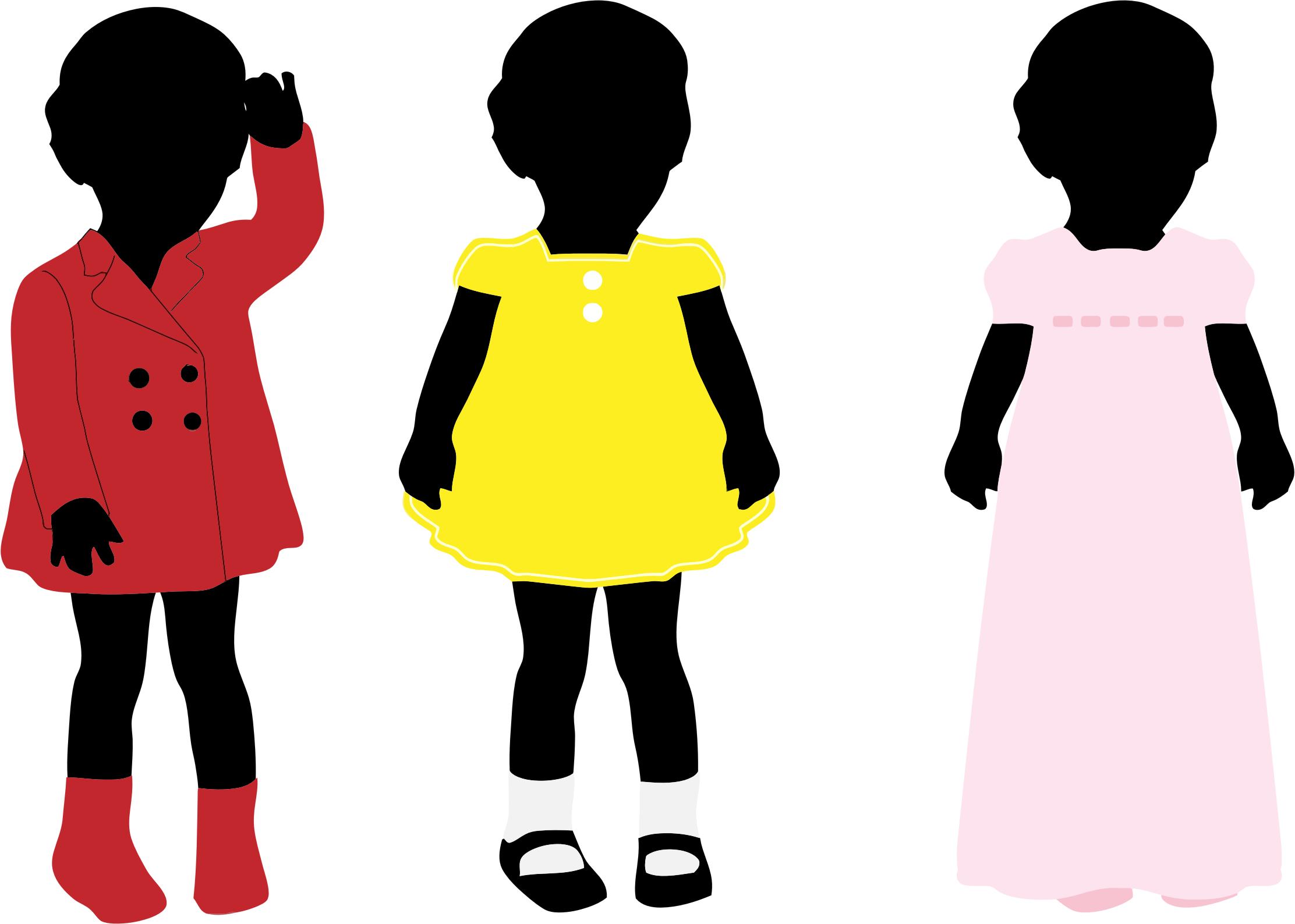 3 Girls Wearing Colorful Dresses Silhouette png