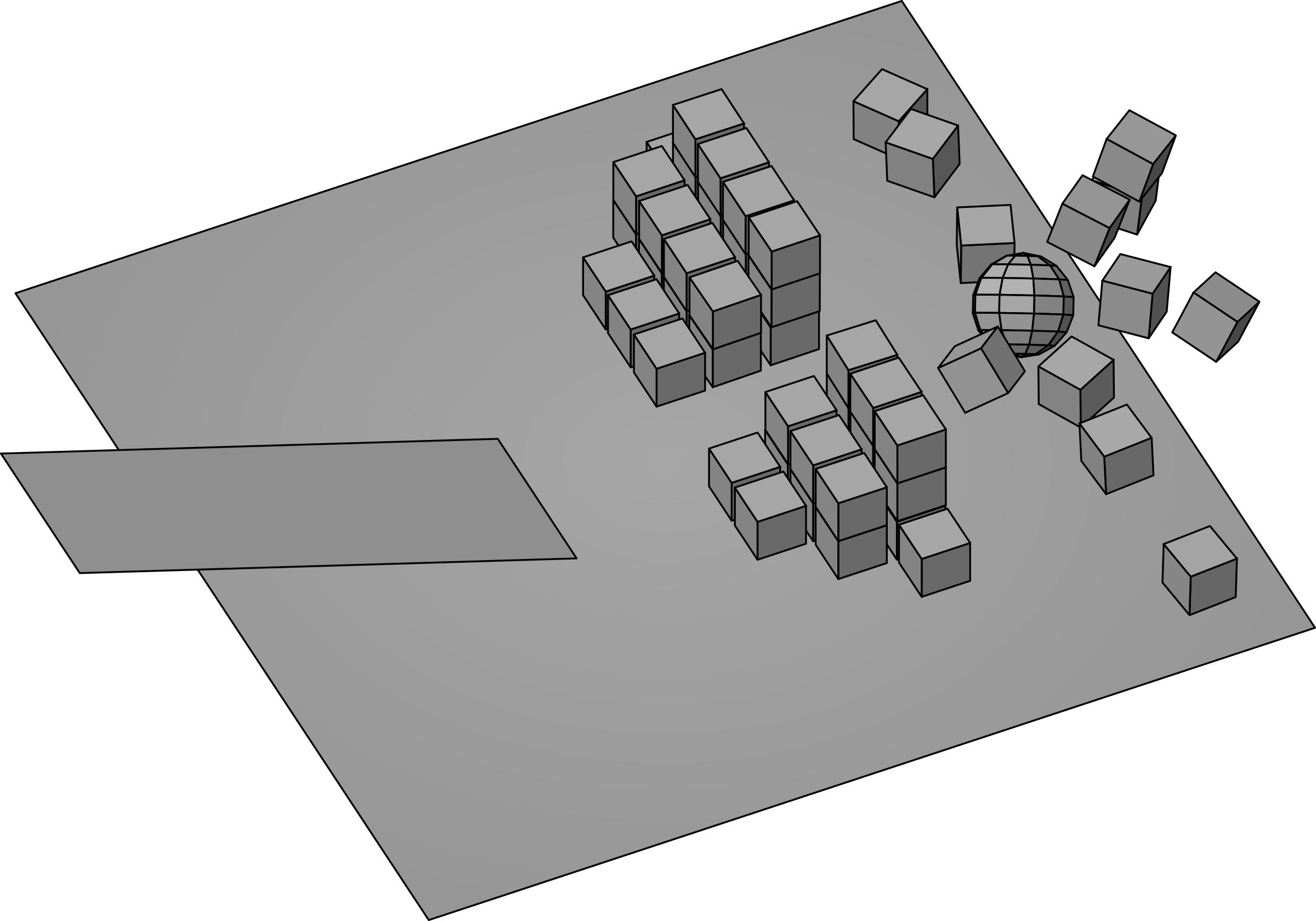 3D Ball hitting a pile of boxes  png